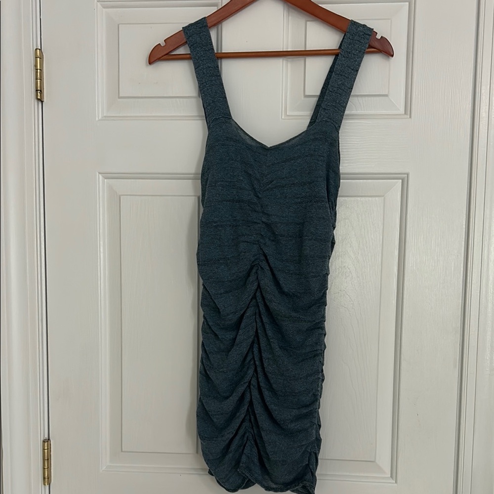 Zara Blue Ruched Bodycon Mini Dress Sweetheart Neckline